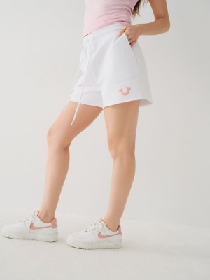 White True Religion Logo Sweat Shorts | 1480-SKGQF