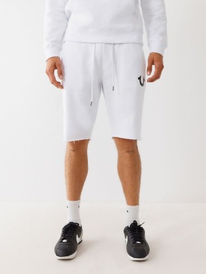 White True Religion Logo Sweat Shorts | 4905-UKNQD