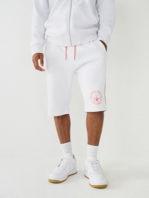 White True Religion Logo Sweat Shorts | 6412-ALSTH