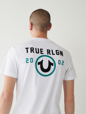 White True Religion Logo T Shirts | 2916-AIFJO