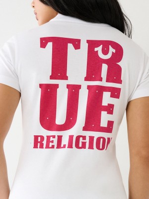 White True Religion Logo T Shirts | 4657-XVWBK