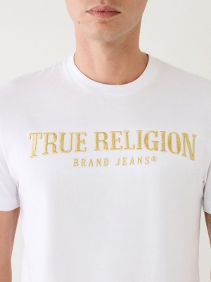 White True Religion Logo T Shirts | 6391-DSJAQ