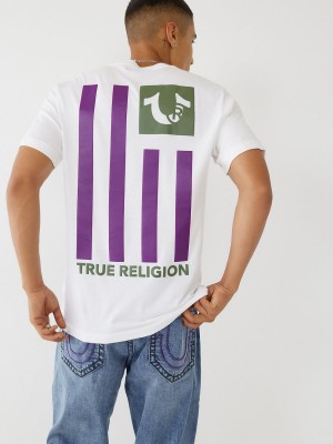 White True Religion Logo T Shirts | 6908-EHNPC