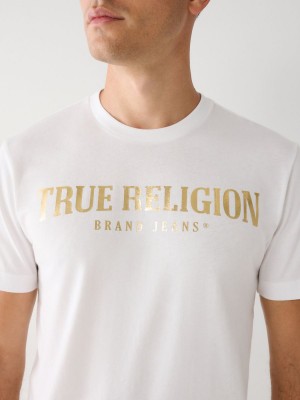 White True Religion Logo T Shirts | 8159-ZVORH