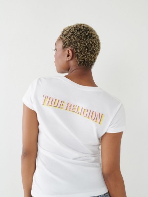 White True Religion Logo V T Shirts | 4591-CSOTQ