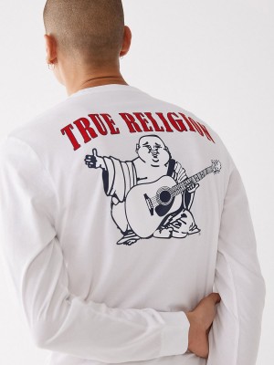 White True Religion Long Sleeve Classic Logo T Shirts | 0592-VYCGE