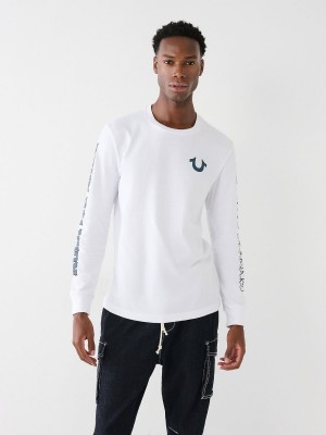 White True Religion Long Sleeve Logo T Shirts | 7329-LRPHU