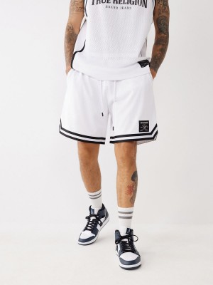 White True Religion Mesh Logo Shorts | 3824-IHPYR