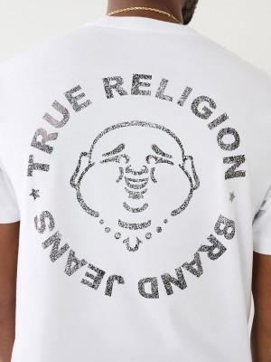 White True Religion Metallic Buddha Logo Shorts Sleeve T Shirts | 9140-FAOSB