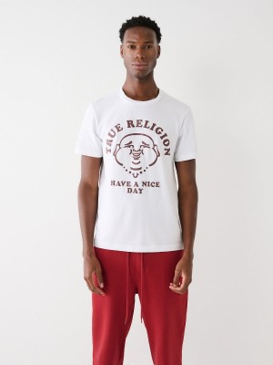 White True Religion Nice Day T Shirts | 7932-GQVCK