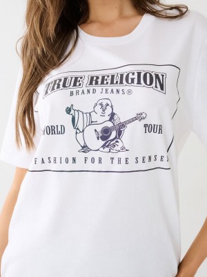 White True Religion Reflective Buddha Logo Boyfriend T Shirts | 1620-SGCQR