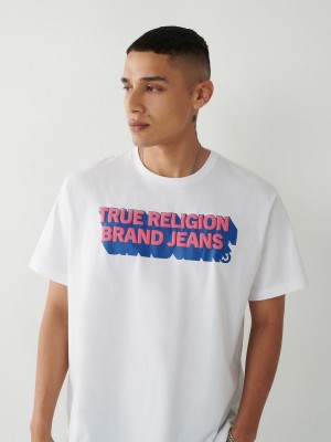 White True Religion Relaxed T Shirts | 6821-ZKMUN