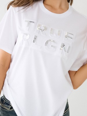 White True Religion Rlgn Logo Boyfriend T Shirts | 2308-TKUVE