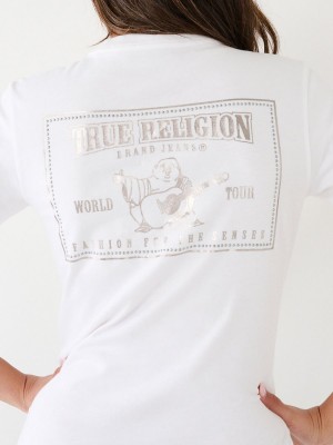 White True Religion Studded Logo T Shirts | 6081-HDNWL