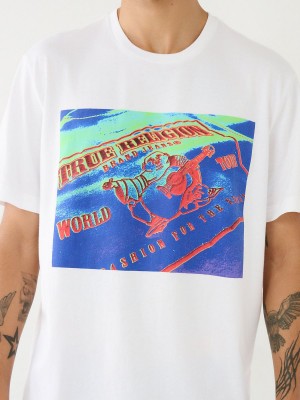 White True Religion Thermo Buddha Graphic Relaxed T Shirts | 2941-WHYEU