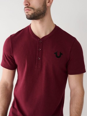 Wine True Religion Henley T Shirts | 2104-CPKVJ