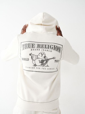 Winter White True Religion Big T Zip Hoodie | 3789-PRFWZ