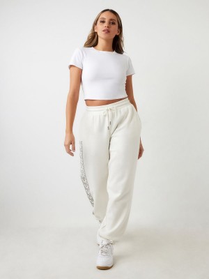 Winter White True Religion Crystal Horseshoe Box High Rise Boyfriend Jogger | 6045-IKLNM