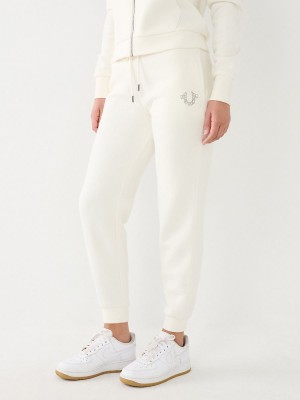 Winter White True Religion Crystal Horseshoe Mid Rise Jogger | 5146-TEFDA