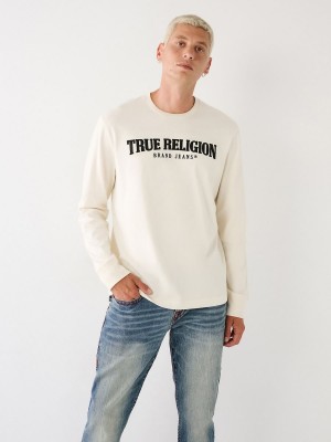 Winter White True Religion Long Sleeve Logo T Shirts | 7362-VQLJN