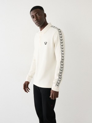 Winter White True Religion Long Sleeve Logo Polo Shirts | 1896-CFHJM