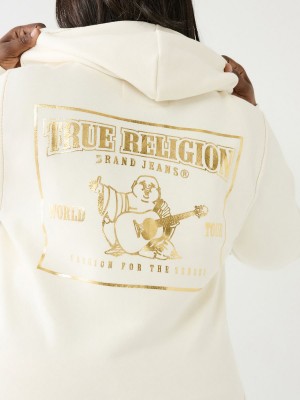 Winter White True Religion Lurex Big T Logo Hoodie | 6320-VDZNQ