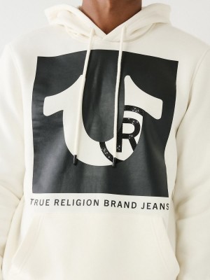 Winter White True Religion Studded Logo Hoodie | 6073-UFIPG