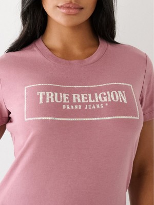 Wistful Mauve True Religion Crystal Logo T Shirts | 2893-ERZQW