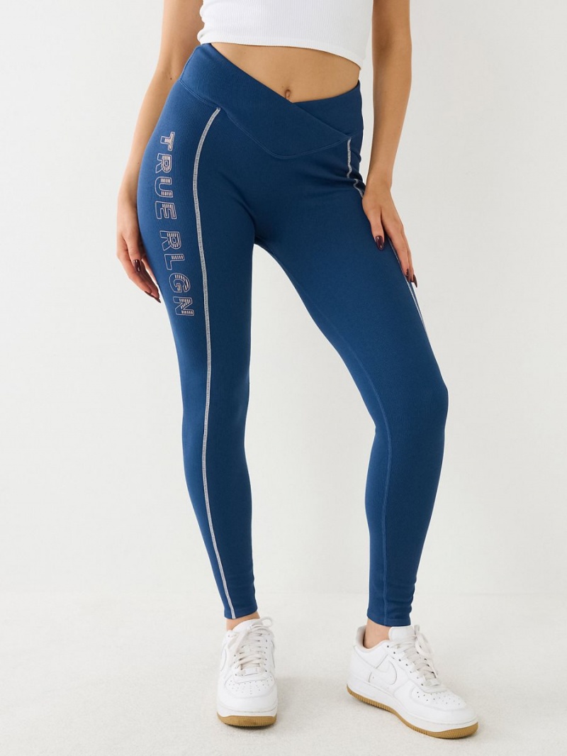 3922 True Religion Metallic Logo Rib Leggings | 5297-PYSLI