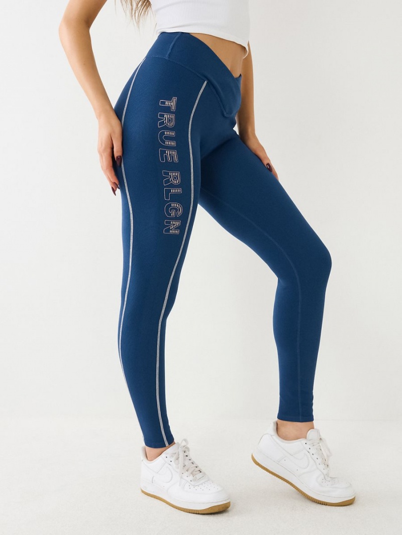 3922 True Religion Metallic Logo Rib Leggings | 2765-OMXYL