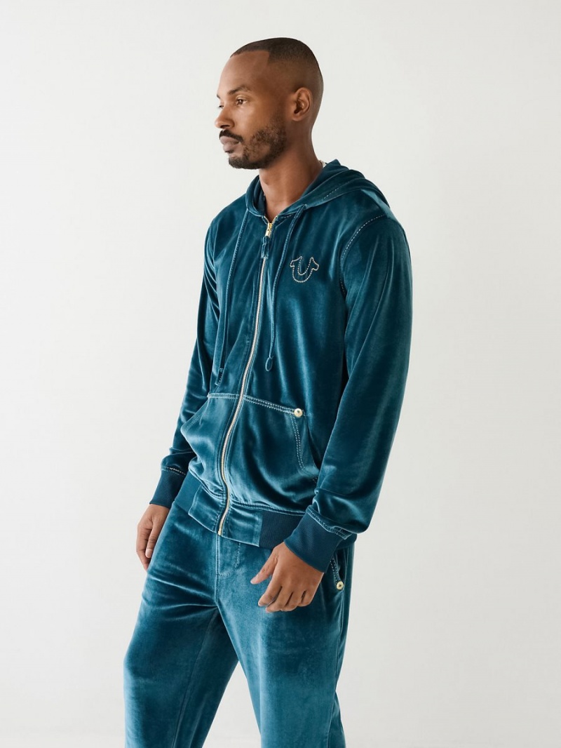 Agave True Religion Velour Big T Zip Hoodie | 7219-ZOSDC