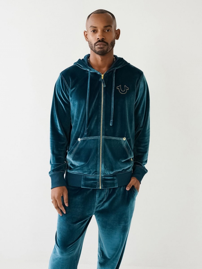 Agave True Religion Velour Big T Zip Hoodie | 7219-ZOSDC