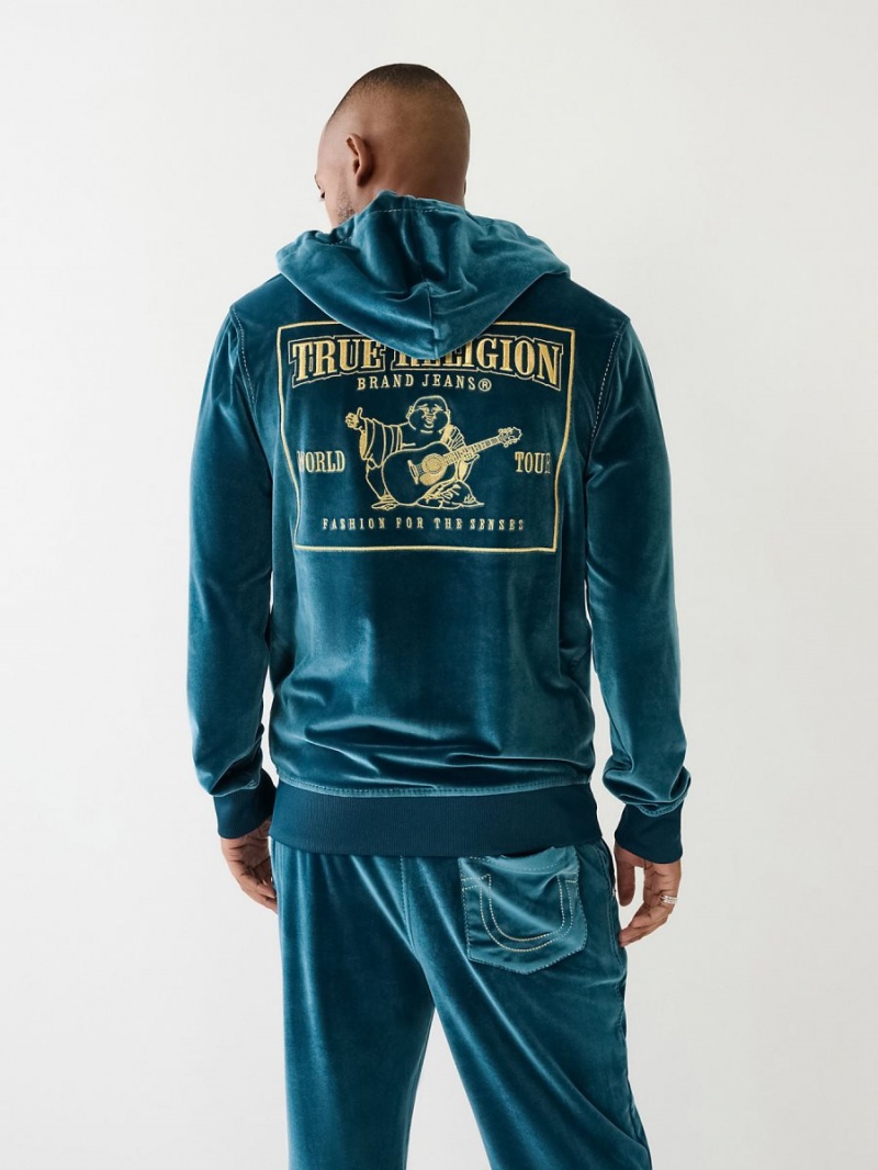 Agave True Religion Velour Big T Zip Hoodie | 7219-ZOSDC