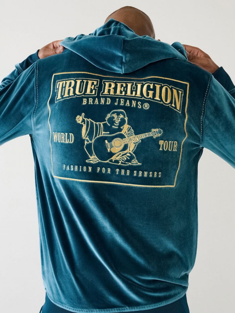 Agave True Religion Velour Big T Zip Hoodie | 7219-ZOSDC