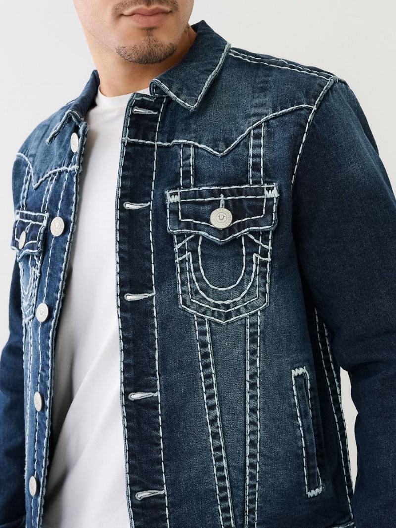 Aquamarine Dark Wash True Religion Jimmy Super T Denim Jacket | 5871-BJCTN