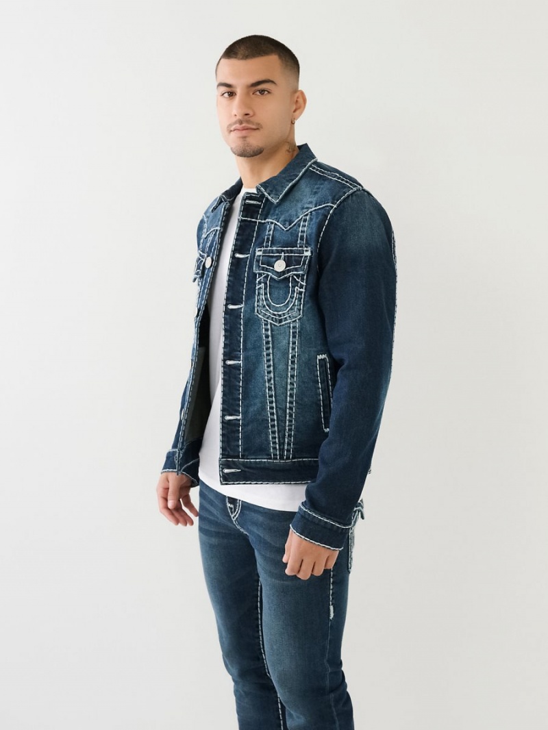 Aquamarine Dark Wash True Religion Jimmy Super T Denim Jacket | 5871-BJCTN