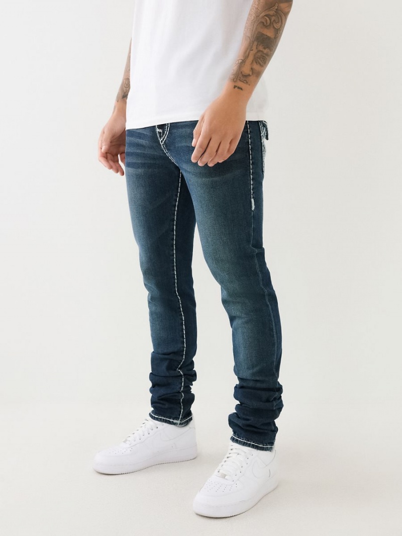 Aquamarine Dark Wash True Religion Rocco Stacked Super T Skinny Jeans | 9480-LPCVW