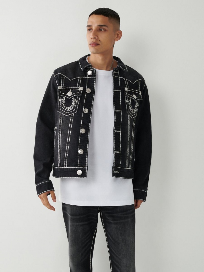 BLACK WASH True Religion Jimmy Super T Stitch Denim Jacket | 2471-ANQWF