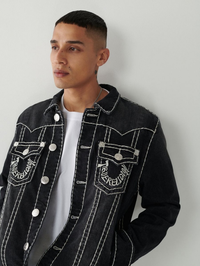 BLACK WASH True Religion Jimmy Super T Stitch Denim Jacket | 2471-ANQWF