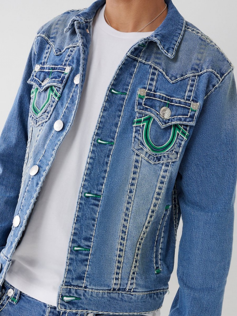 Beach Fire Medium Wash True Religion Jimmy Double Raised Hs Super T Denim Jacket | 5391-RZSJW