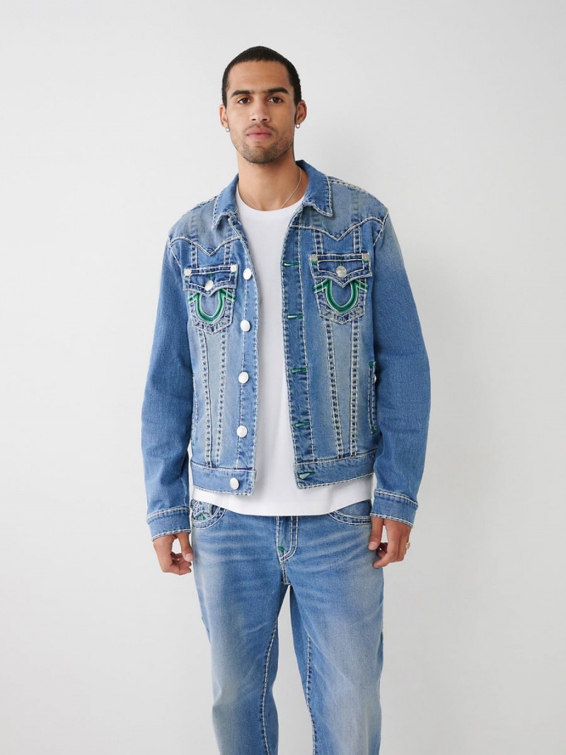 Beach Fire Medium Wash True Religion Jimmy Double Raised Hs Super T Denim Jacket | 5391-RZSJW