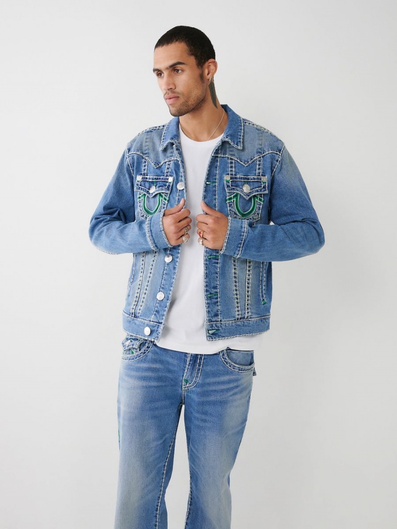 Beach Fire Medium Wash True Religion Jimmy Double Raised Hs Super T Denim Jacket | 5391-RZSJW