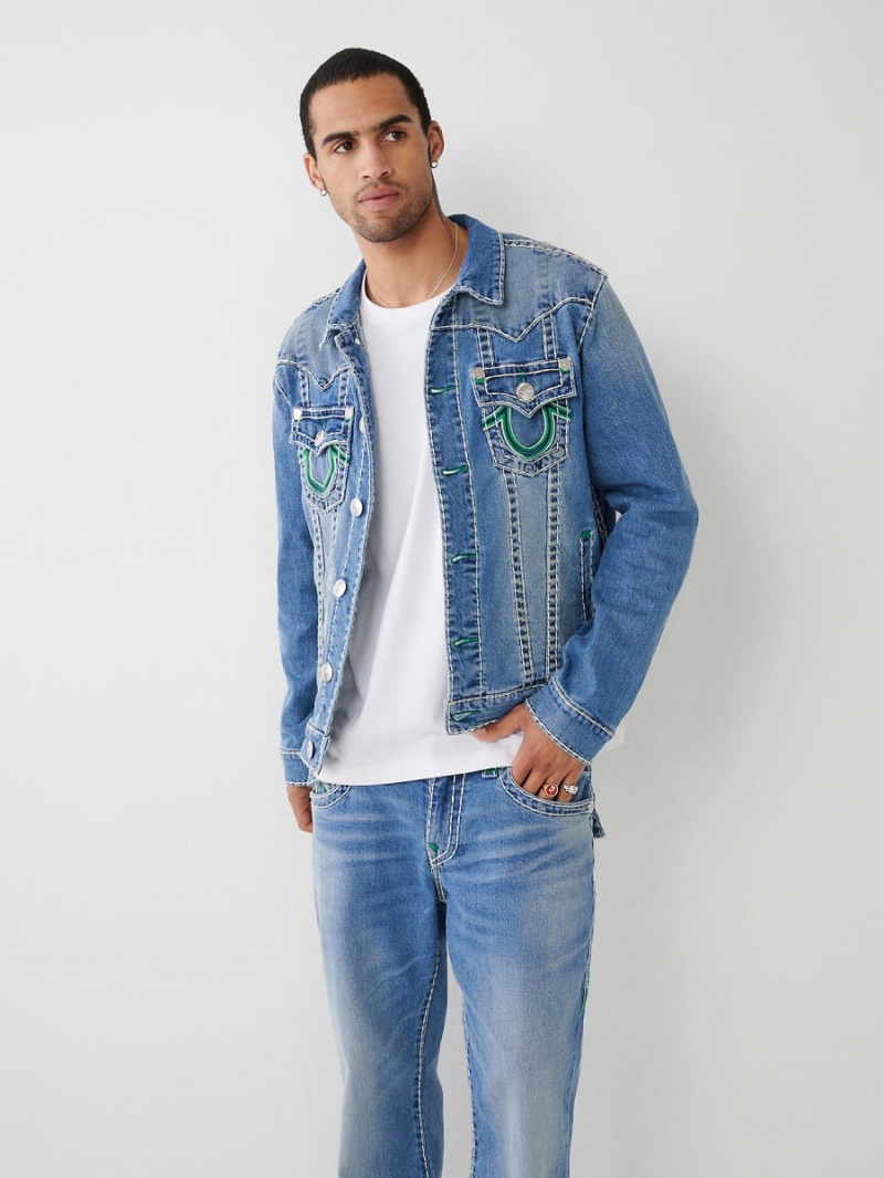 Beach Fire Medium Wash True Religion Jimmy Double Raised Hs Super T Denim Jacket | 5391-RZSJW