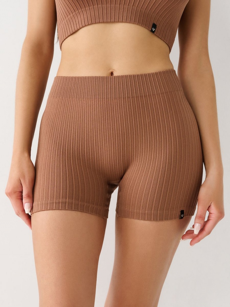 Beige True Religion Seamless Bike Shorts | 4098-DROQL