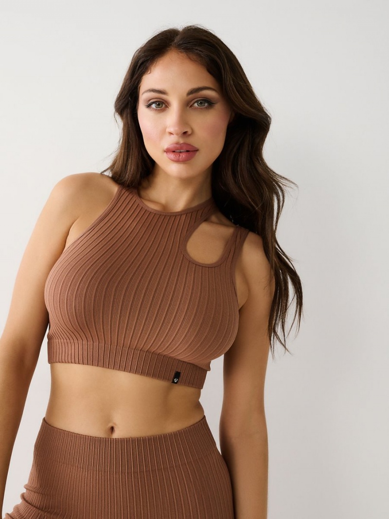 Beige True Religion Seamless Cut Out Top | 1760-GPCTA