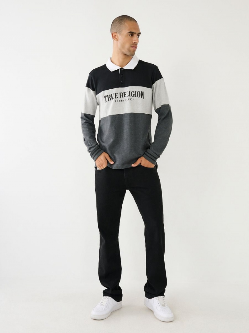 Black/Charcoal True Religion Rugby Polo Shirts | 2849-ULWVB