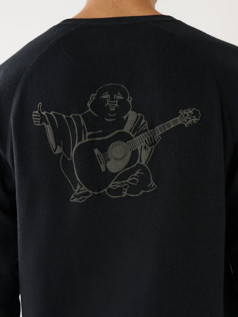 Black/Dark Grey True Religion Buddha Henley Shirts | 4508-ZFDJT