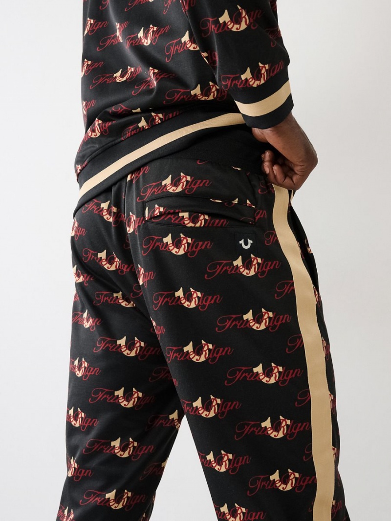 Black/Red True Religion Allover Print Logo Track Pants | 7851-LTWCR