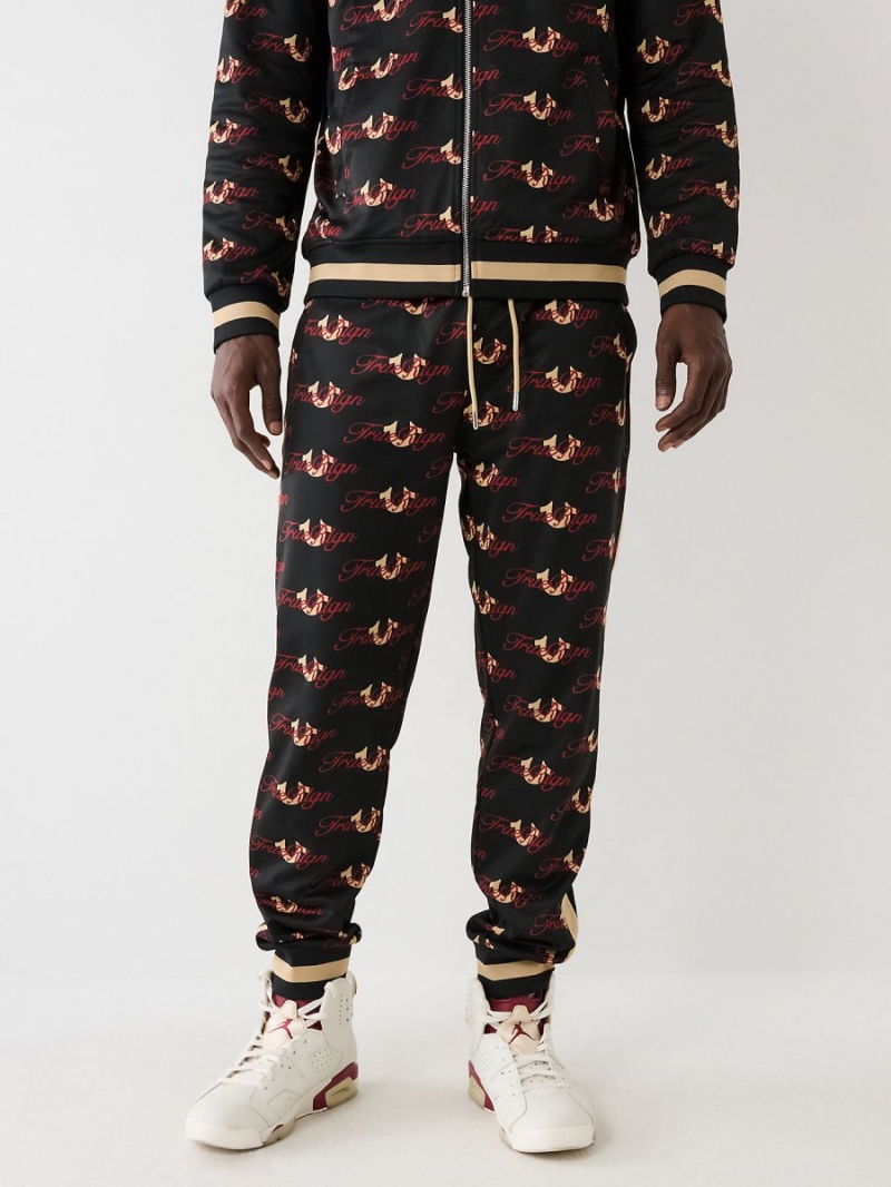 Black/Red True Religion Allover Print Logo Track Pants | 7851-LTWCR