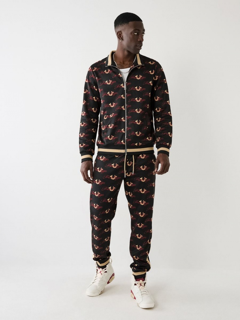 Black/Red True Religion Allover Print Logo Track Pants | 7851-LTWCR